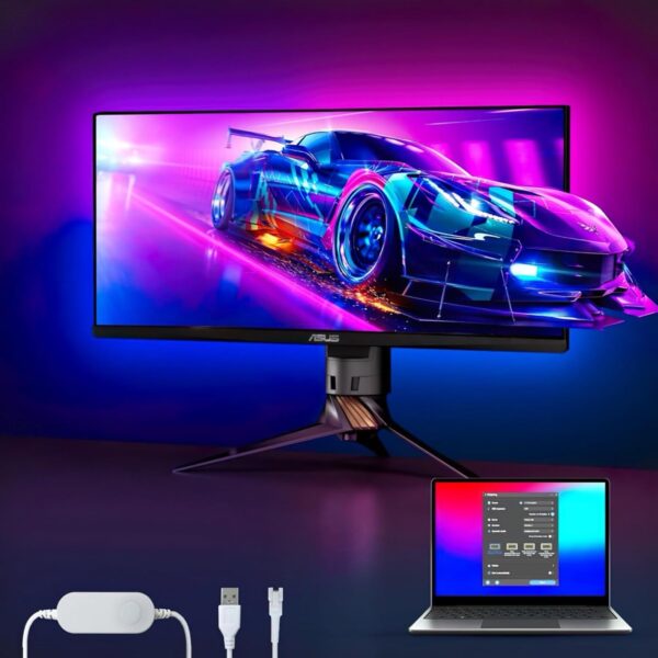 MITSUKO Phantom G1 Monitor Gaming Light RGBIC LED Backlight for Upto 40 Inch PC, Smart Ambiance Gradient Lightstrip for Monitors with Color Matching, Curved Monitors Compatible (32-40 Inch)