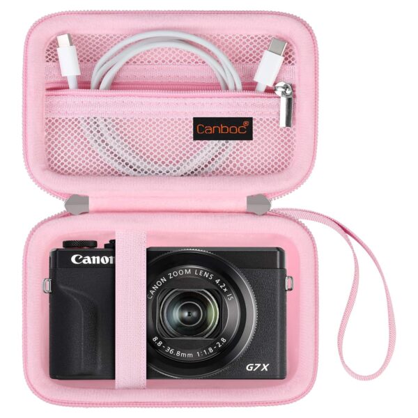 Canboc Hard Travel Case for Canon PowerShot G7X Mark II/III / G5 X Mark II Digital Camera, Mesh Bag fit Battery, Charger, USB Cable, Wrist Strap or Other Camera Accessories, Rose Gold