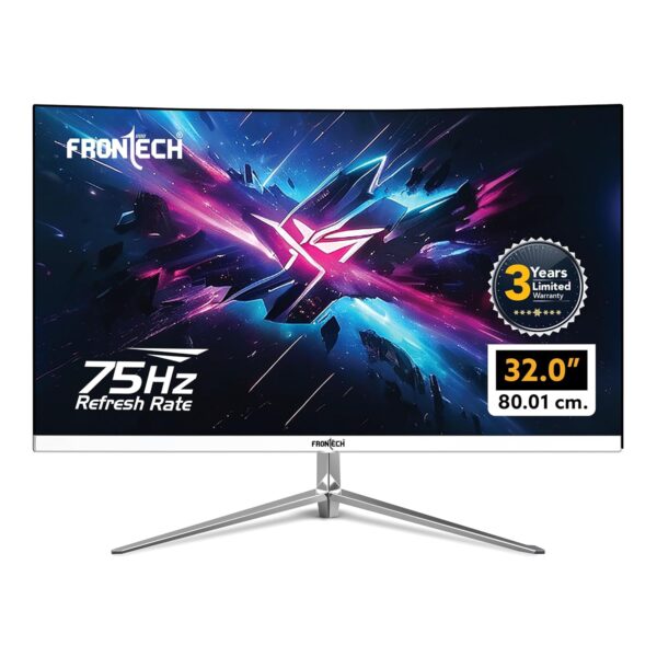 FRONTECH 32 Inch Ultima Series Curved LED Monitor | Refresh Rate 75Hz, 3000R Curve | Full HD 1080p, Slim Bezel Less Design | HDMI & VGA Ports, Built-in Speaker (MON-0073,White)