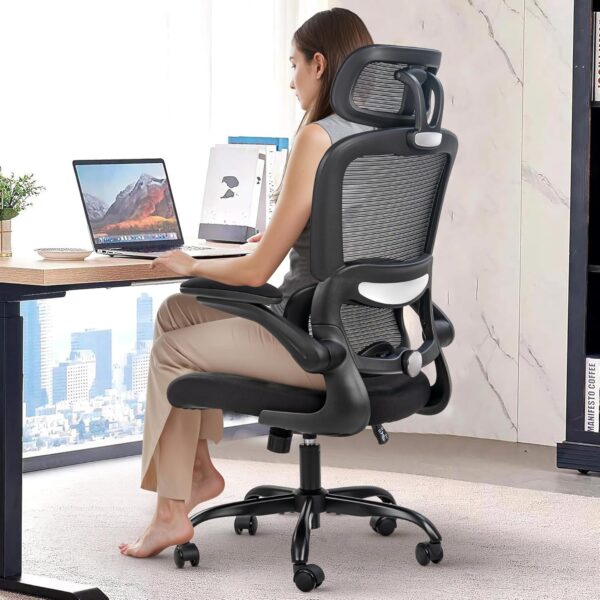 DROGO Premium Ergonomic Office Chair for Work from Home, High Back Computer Chair with Adjustable Seat, Lumbar Support & Headrest, Flip-up Armrest & Recline | Mesh Chair for Office/Home (Black)