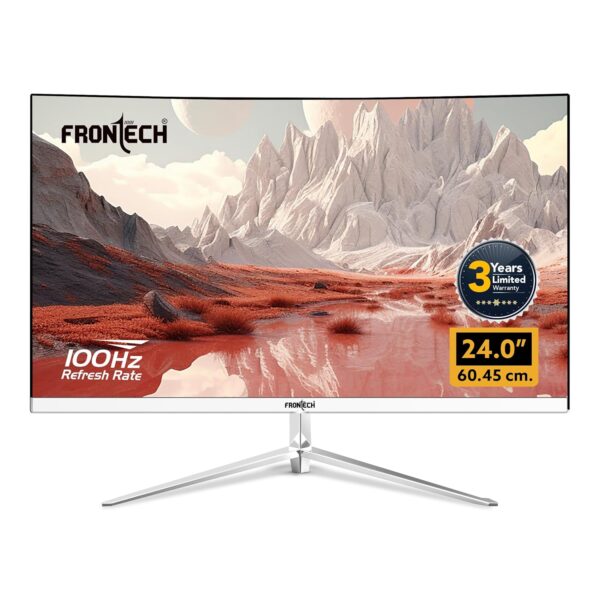 FRONTECH Ultima Series 24 Inch Curved LED Monitor| Refresh Rate 100Hz|3500R Curve| Full HD 1080p| Built in Speaker | Bezel Less Design | HDMI & VGA Ports (MON-0088, White)