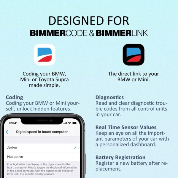 iovi Vlinker BM Plus Bluetooth 5.1 BLE OBD2 Adapter for BMW/Mini, Works with iPhone/iOS & Android, Car Coding, OBD II Diagnostic Scanner, Compatible with BimmerCode and BimmerLink app