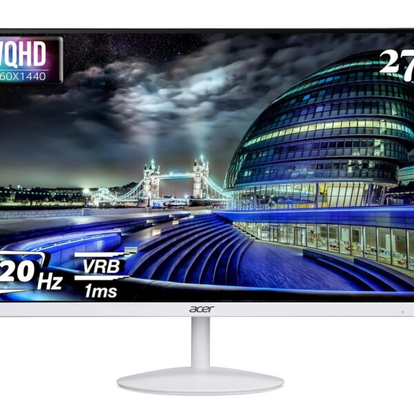 Acer SA272U G 27 Inch WQHD 2560 x 1440 IPS Backlit LED Monitor | 120Hz Refresh, 1ms VRB Response, HDR10, AMD FreeSync | Ultra Slim 7.2mm Design | 2xHDMI, 1xDP, Stereo Speakers | Eye Care | White