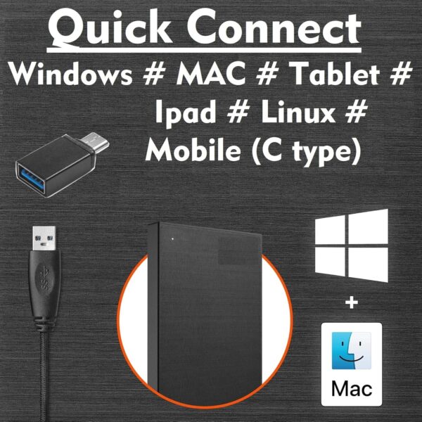 500GB Portable External 2 in 1 USB 3.0 & Type C High Performance Hard Disk Drive Multidevice Compatibility with Laptop, Mac, iPad, Desktop PC, Smartphone - 500GB Compact Slim Drive. (500, GB)